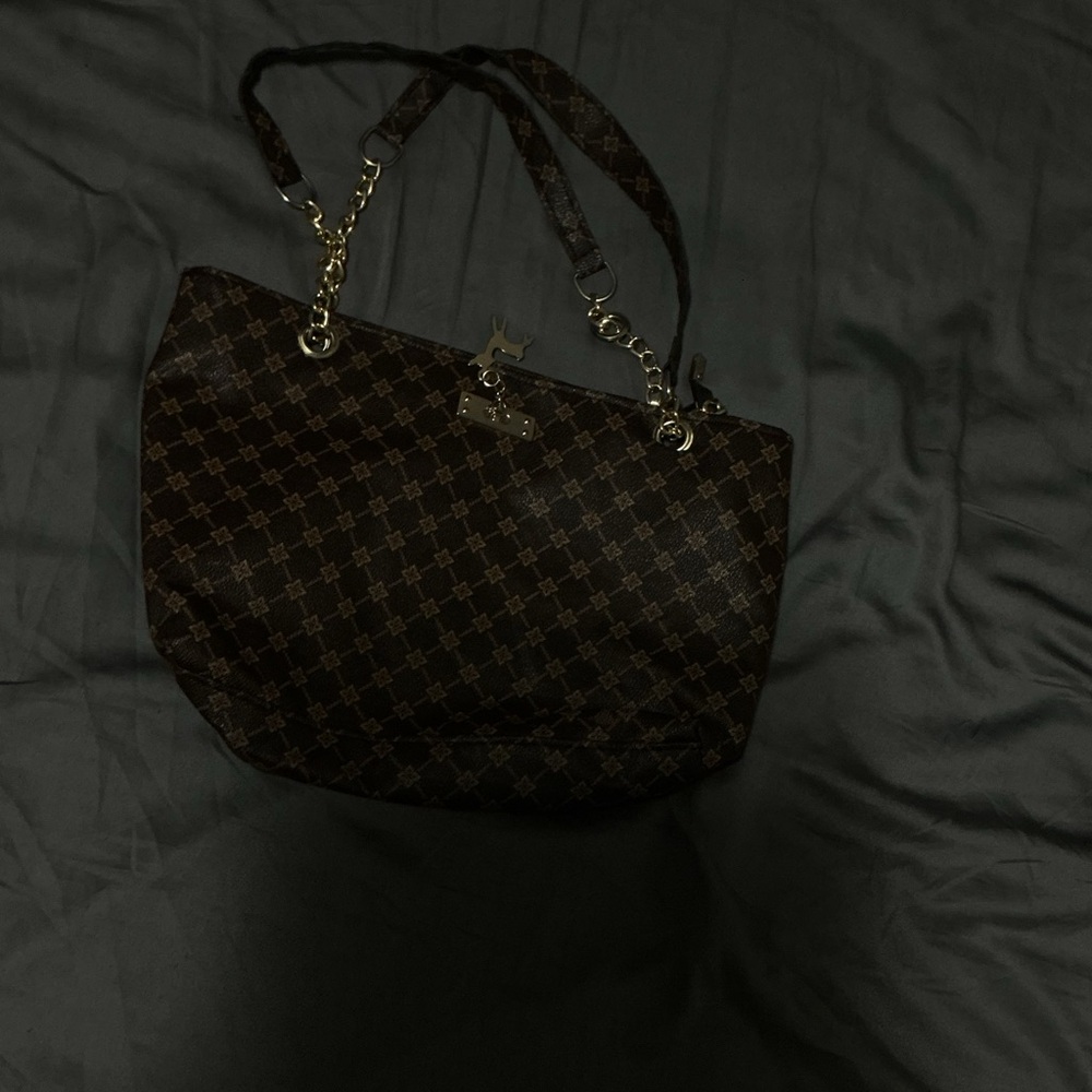 SHEIN Dark Brown Tote with Gold Accents